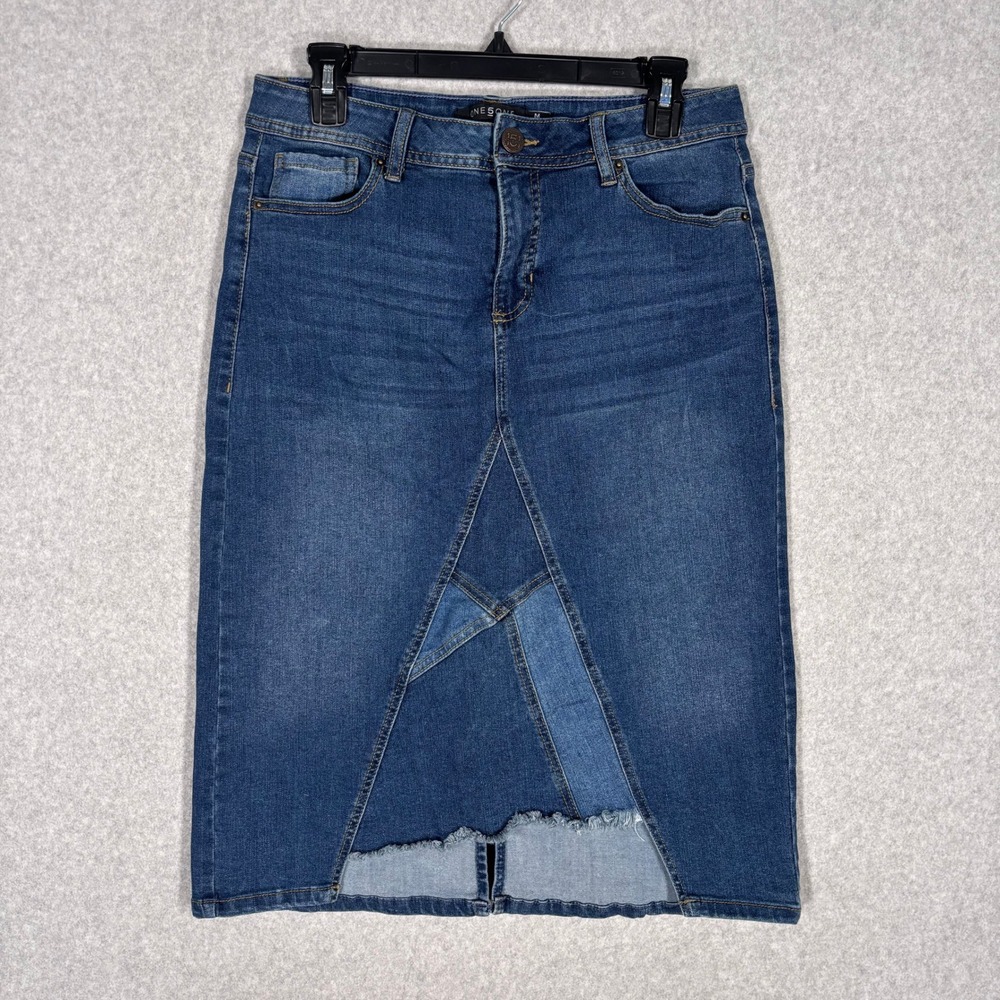 Y2K Patchwork Jean Denim Midi Skirt Medium Stretch Western Festival Cowgirl Boho